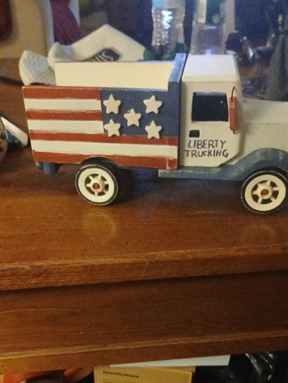 Wooden Toy Truck - Red, White & Blue